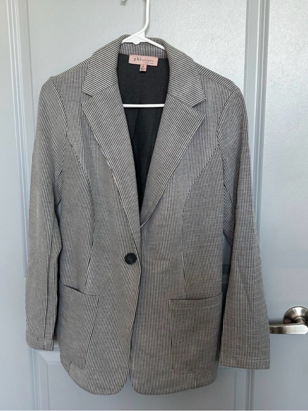 Philosophy black and White Pinstripe Single-Button Blazer